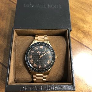 Michael Kors Rose Gold Black Crystal Watch